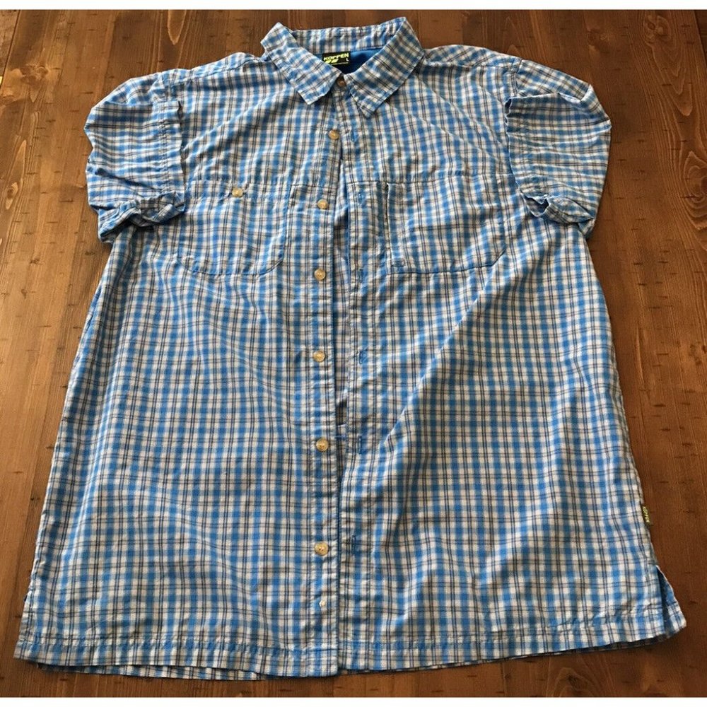 Koppen Mens L blue plaid button up casual dress shirt